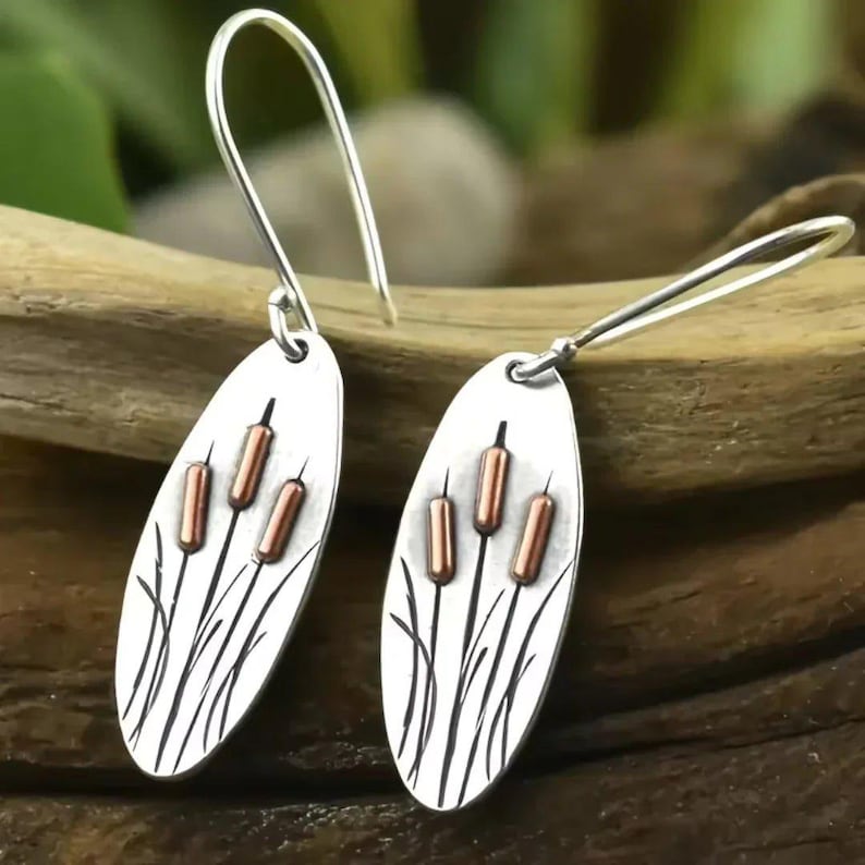 Rustic Cattail/Foxtail Hook Earrings - - LadybugfeetDesigns -