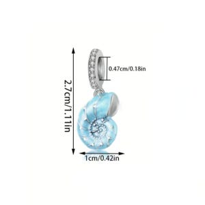 Blue Sea Snail Hoop Earrings, Silver - 16mm - - LadybugfeetDesigns -