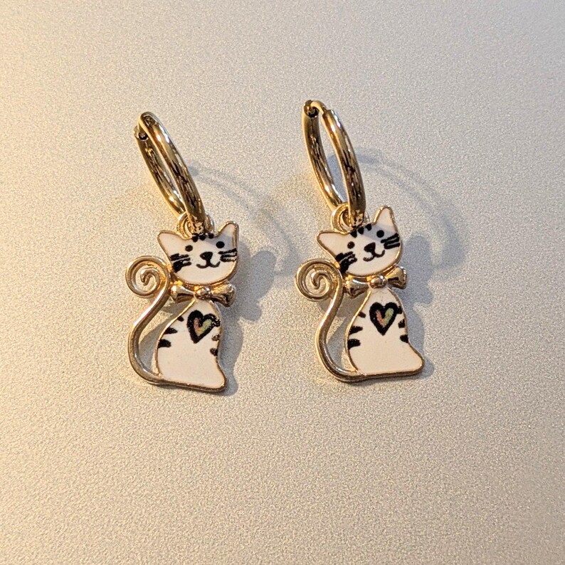 Kitty Cat Hoop earrings, Gold - 12mm - - LadybugfeetDesigns -