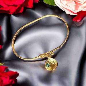 Gold Birthstone Cuff bangle, European Charm Bracelet - - LadybugfeetDesigns -