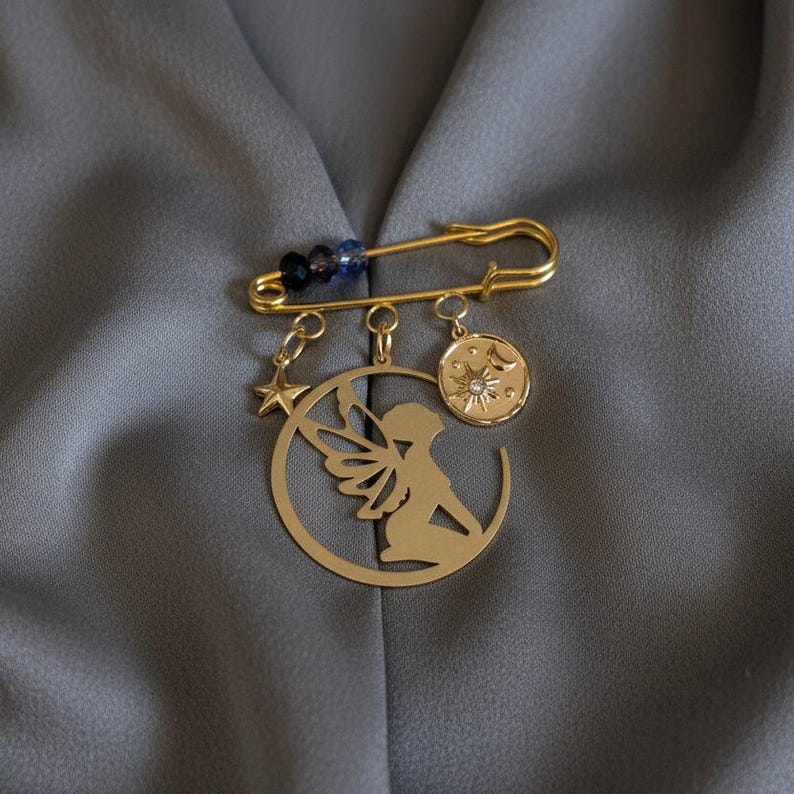 Fairy Safety Pin Brooch, Purse Charm - - LadybugfeetDesigns -