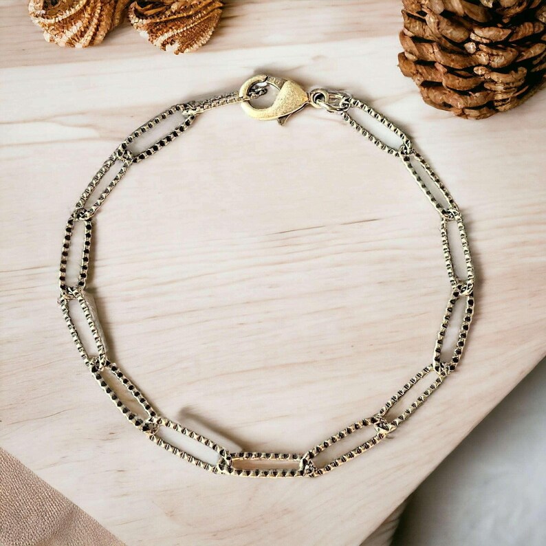 Antique Silver Textured Paperclip Link Charm Bracelet Base - D.i.y. - Build Your Charm Bracelet! - - LadybugfeetDesigns -
