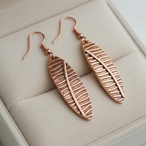 Boho Leaf Copper Dangle Earrings