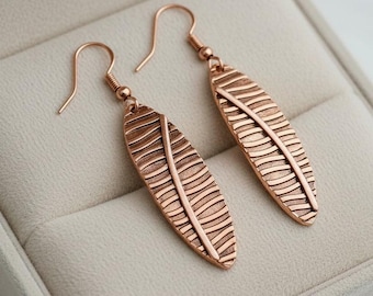 Boho Leaf Copper Dangle Earrings
