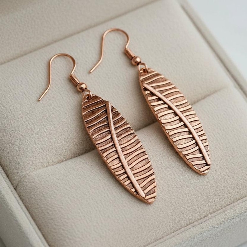Boho Leaf Copper Dangle Earrings
