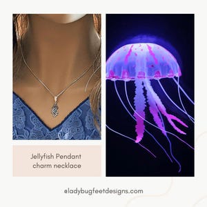 Jellyfish Pendant charm necklace, Sterling Silver - 22 inch - - LadybugfeetDesigns -