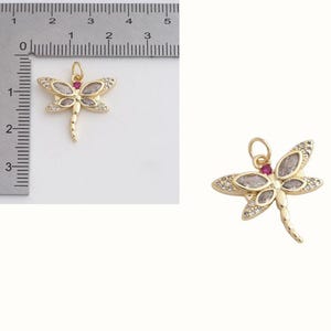 CZ Dragonfly dangle earrings, Gold - - LadybugfeetDesigns -