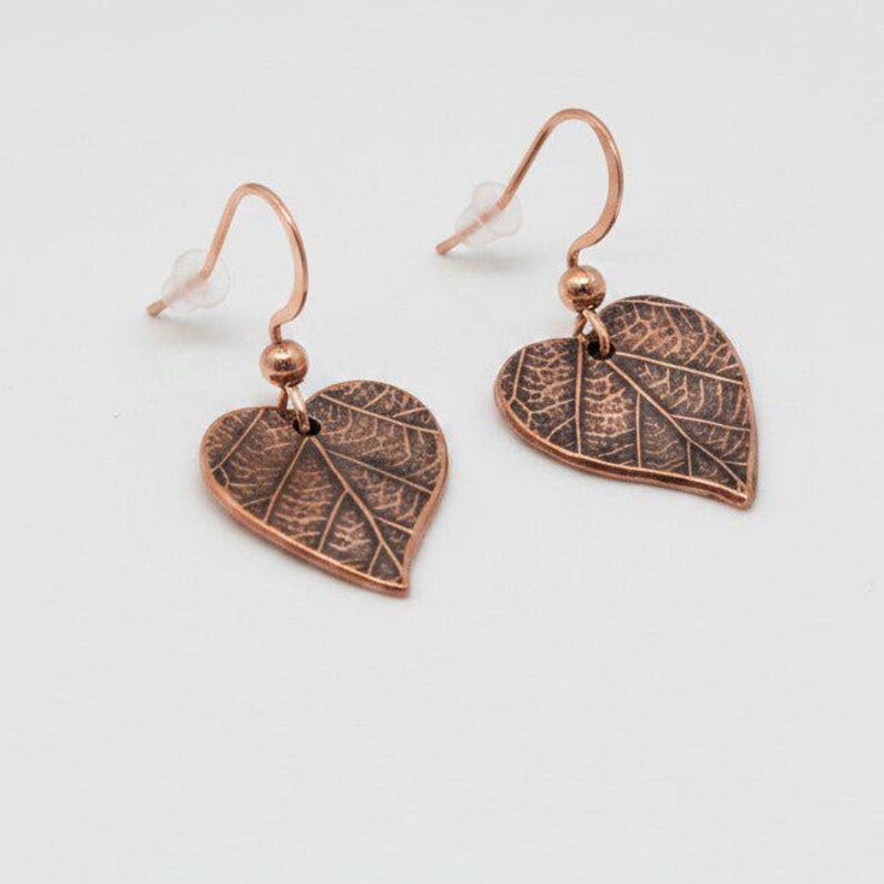 Leaf dangle earrings, Copper/Rose Gold - - LadybugfeetDesigns -