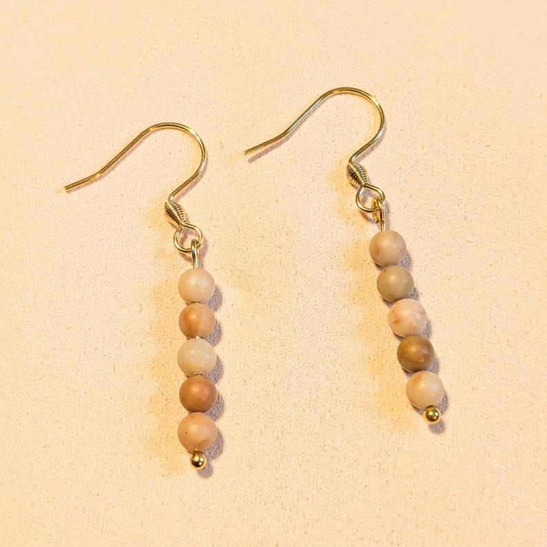 Pink Jasper Beaded Hook Earrings, Gold - - LadybugfeetDesigns -