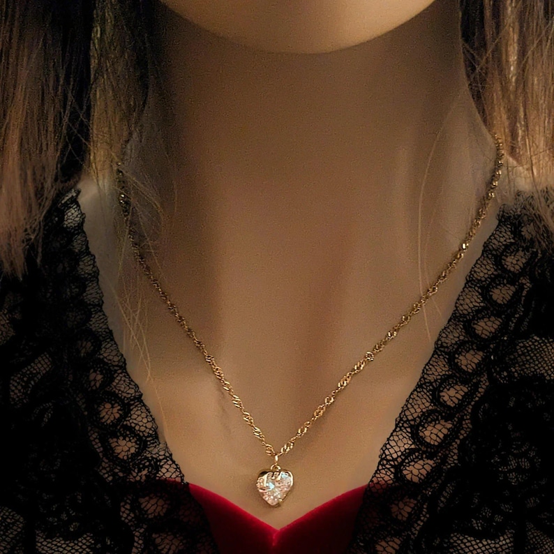 Sparkly Melting Heart necklace, Gold- 20 inch - - LadybugfeetDesigns -