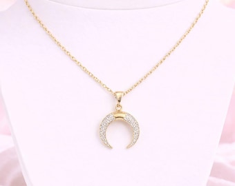 Collar con luna creciente hacia abajo, collar con cuerno de media luna, oro