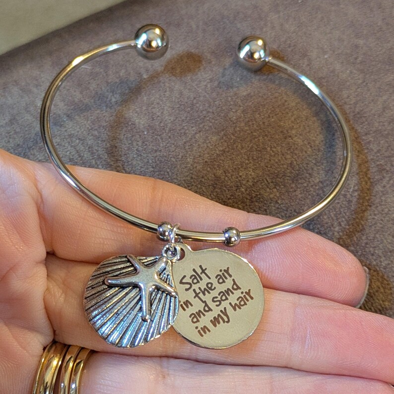 Salt in the Air/Sand in my Hair Euro Bangle Cuff, Silver - - LadybugfeetDesigns -