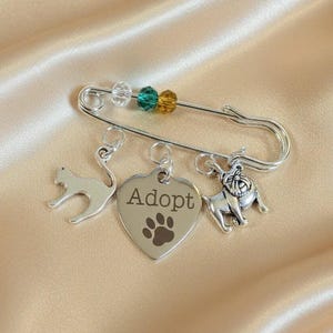 Adopt a Pet Safety Pin Brooch, Purse Charm - - LadybugfeetDesigns -