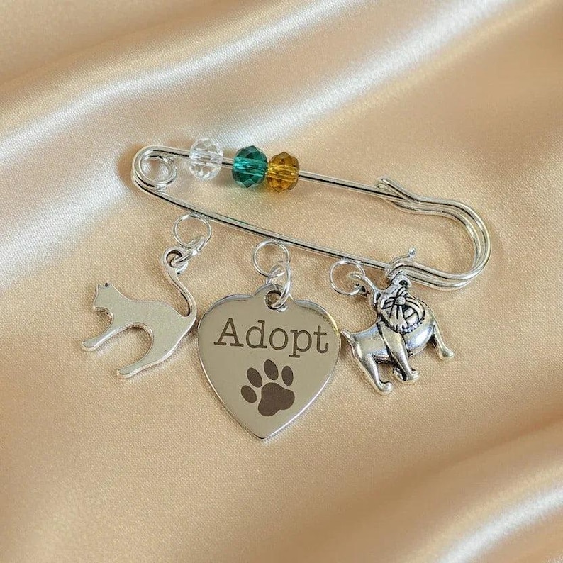 Adopt a Pet Safety Pin Brooch, Purse Charm - - LadybugfeetDesigns -