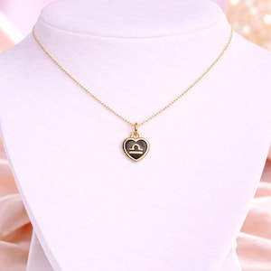 Zodiac Sign Heart Necklace, Gold - 20 inches - - LadybugfeetDesigns -