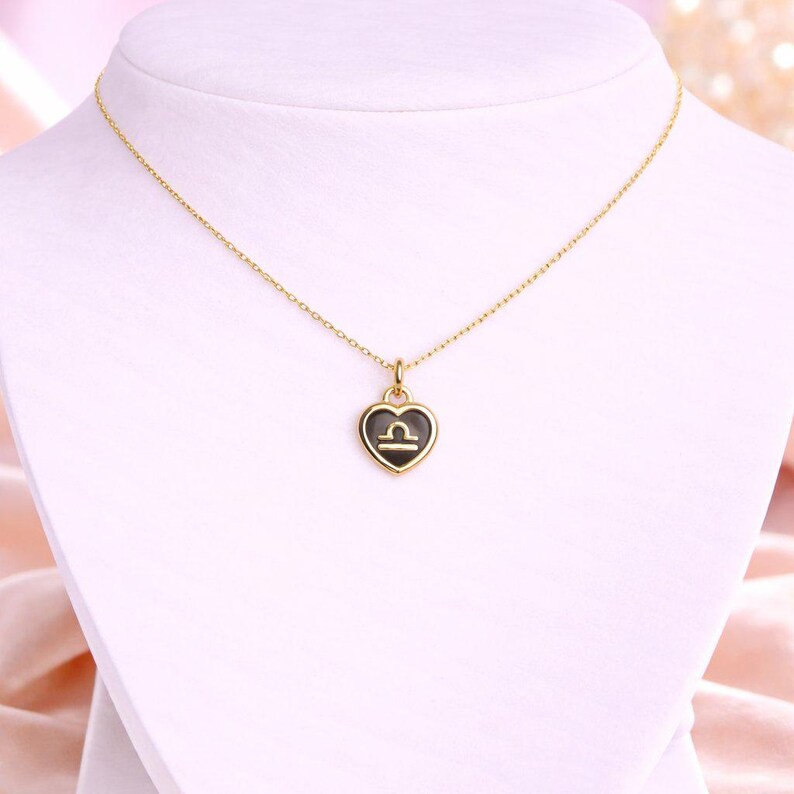 Zodiac Sign Heart Necklace, Gold - 20 inches - - LadybugfeetDesigns -