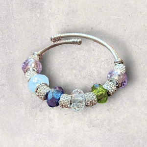Mother's Bracelet - Birthstone Euro Cuff Wrap Bracelet, Silver/Gold - - LadybugfeetDesigns -