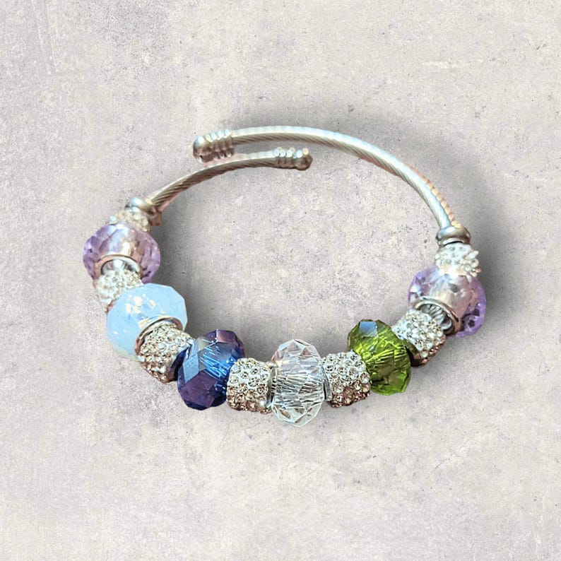 Mother's Bracelet - Birthstone Euro Cuff Wrap Bracelet, Silver/Gold - - LadybugfeetDesigns -