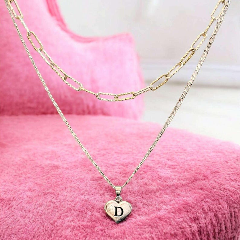 Two-Tone Paperclip & Initial Necklace Set - - LadybugfeetDesigns -