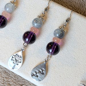 Dandelion Mismatched Beaded Hook Earrings, Silver - - LadybugfeetDesigns -