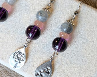 Dandelion Mismatched Beaded Hook Earrings, Silver