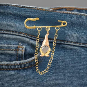 Gnome Safety Pin Brooch, Purse Charm - - LadybugfeetDesigns -