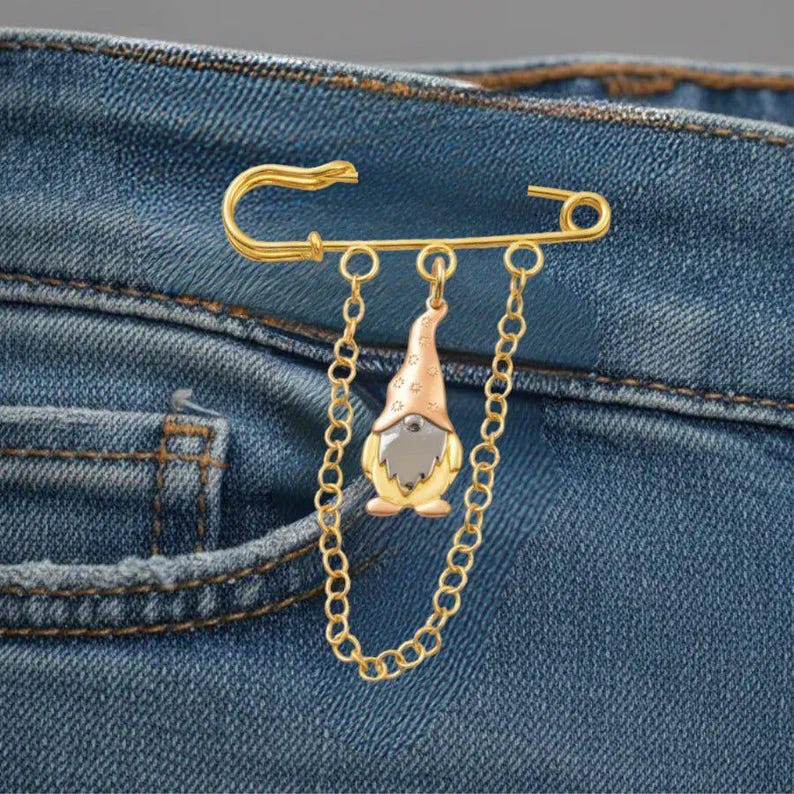 Gnome Safety Pin Brooch, Purse Charm - - LadybugfeetDesigns -