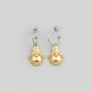 Two-Tone Gnome Hoop Earrings, Silver - 16mm - - LadybugfeetDesigns -