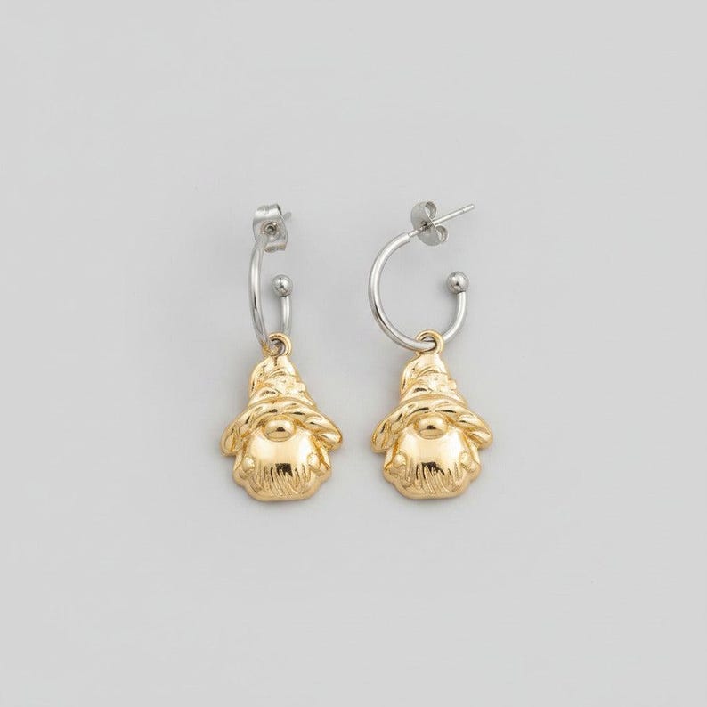 Two-Tone Gnome Hoop Earrings, Silver - 16mm - - LadybugfeetDesigns -