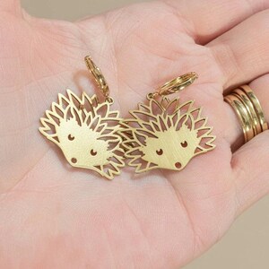 Hedgehog Hoop Charm Earrings-Gold - - LadybugfeetDesigns -