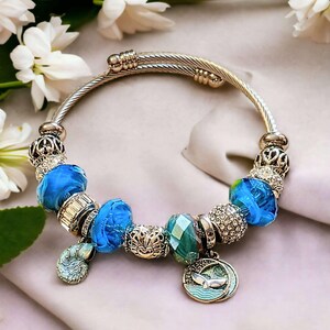 Ocean Lover Euro Cuff Wrap Bracelet, Silver - - LadybugfeetDesigns -
