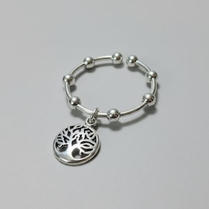 Sterling Silver Tree of Life Adjustable Charm Ring - - LadybugfeetDesigns -