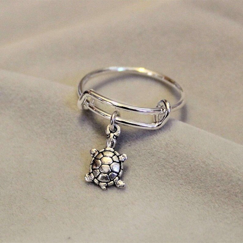 Tiny Sea Turtle Expandable Charm Ring - - LadybugfeetDesigns -