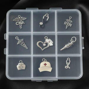 CNA/RN Nurse Charm Box - 9 pc., Silver - - LadybugfeetDesigns -