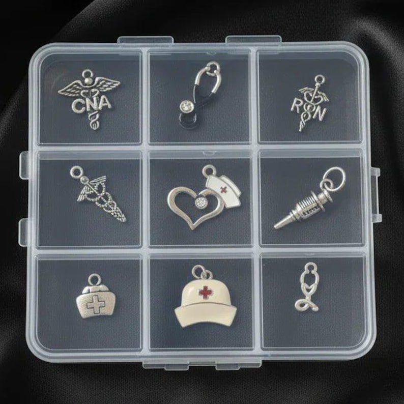 CNA/RN Nurse Charm Box - 9 pc., Silver - - LadybugfeetDesigns -