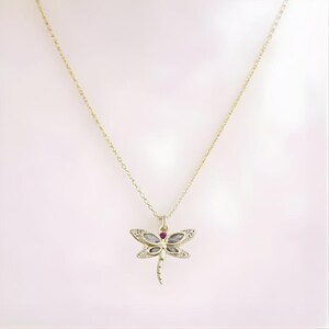 Dragonfly necklace, Gold - 20 inch - - LadybugfeetDesigns -