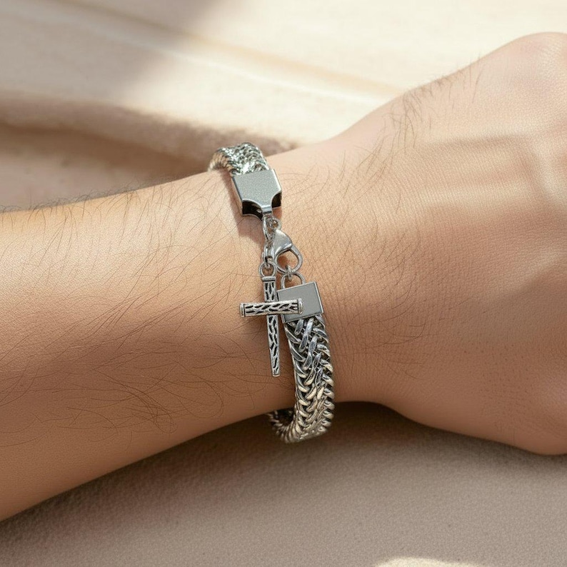 Men's Stainless Steel Cross bracelet II - - LadybugfeetDesigns -