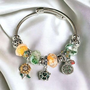 Garden Party Euro Cuff Wrap Bracelet, Silver - - LadybugfeetDesigns -