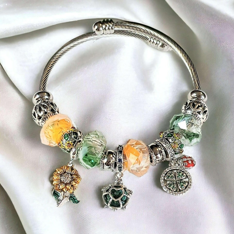Garden Party Euro Cuff Wrap Bracelet, Silver - - LadybugfeetDesigns -