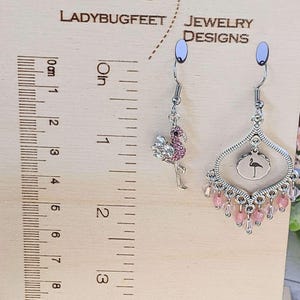 Mismatched Rhinestone Flamingo hook earrings - - LadybugfeetDesigns -