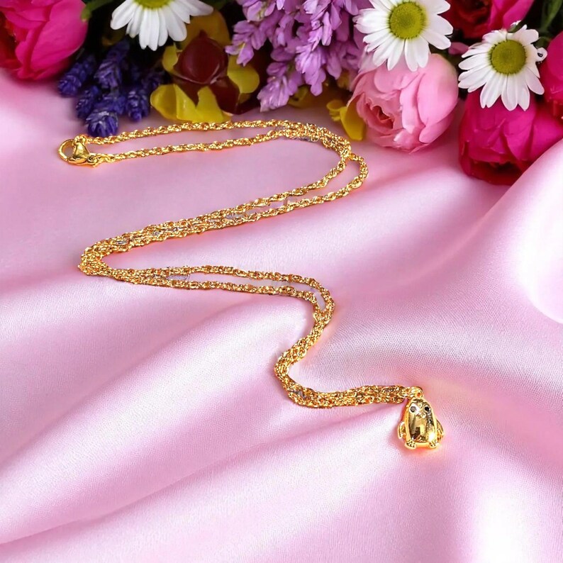 Penguin Necklace, Gold- 20 inch - - LadybugfeetDesigns -