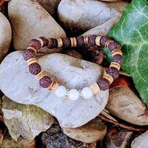 Moonstone Gemstone Lava Bead Stretch bracelet-JUNE Birthstone - - LadybugfeetDesigns -