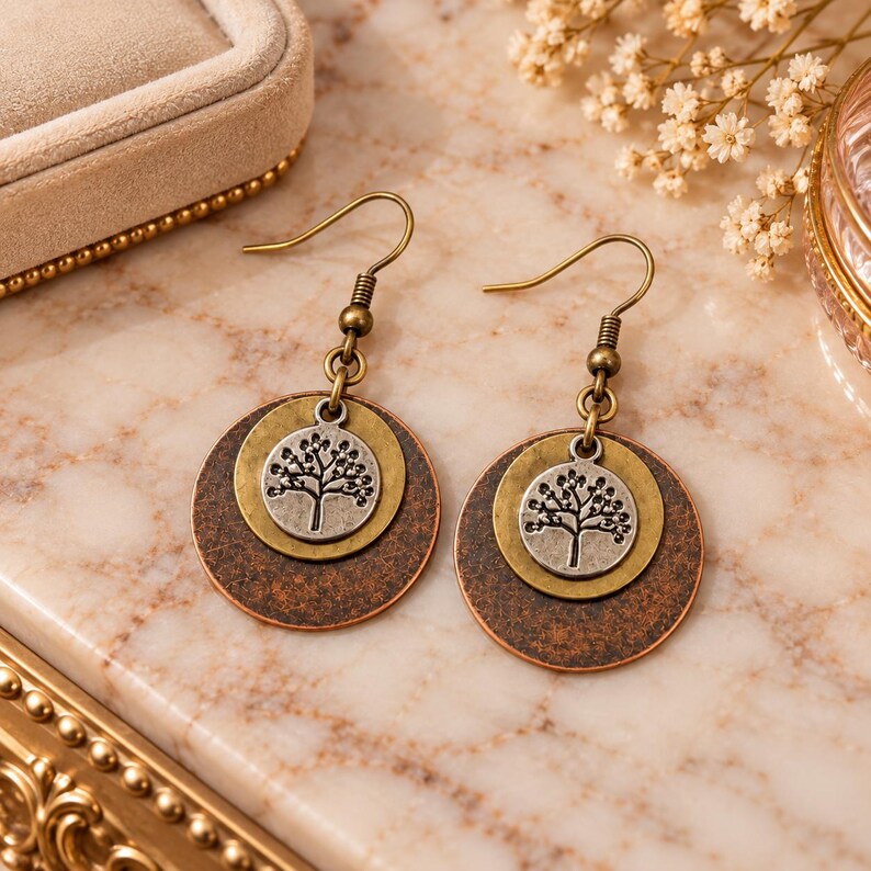 Bronze Tree of Life Dangle Earrings, Bronze - - LadybugfeetDesigns -