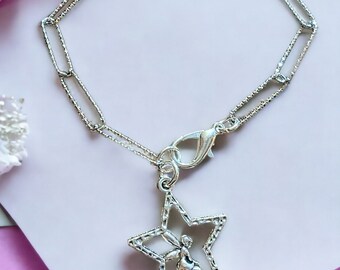 Silver Star Fairy Paperclip Chain Bracelet