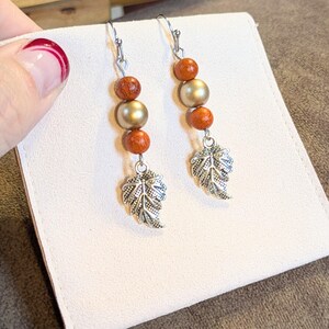Pretty Leaf Beaded Hook Earrings, Silver - - LadybugfeetDesigns -