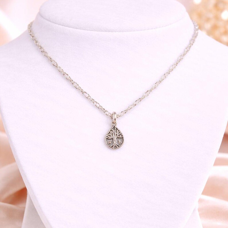 Tree of Life Drop Necklace, Silver - 20 inch - - LadybugfeetDesigns -