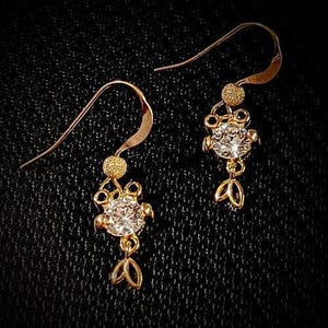 14K Gold CZ Goldfish Koi dangle earrings - - LadybugfeetDesigns -