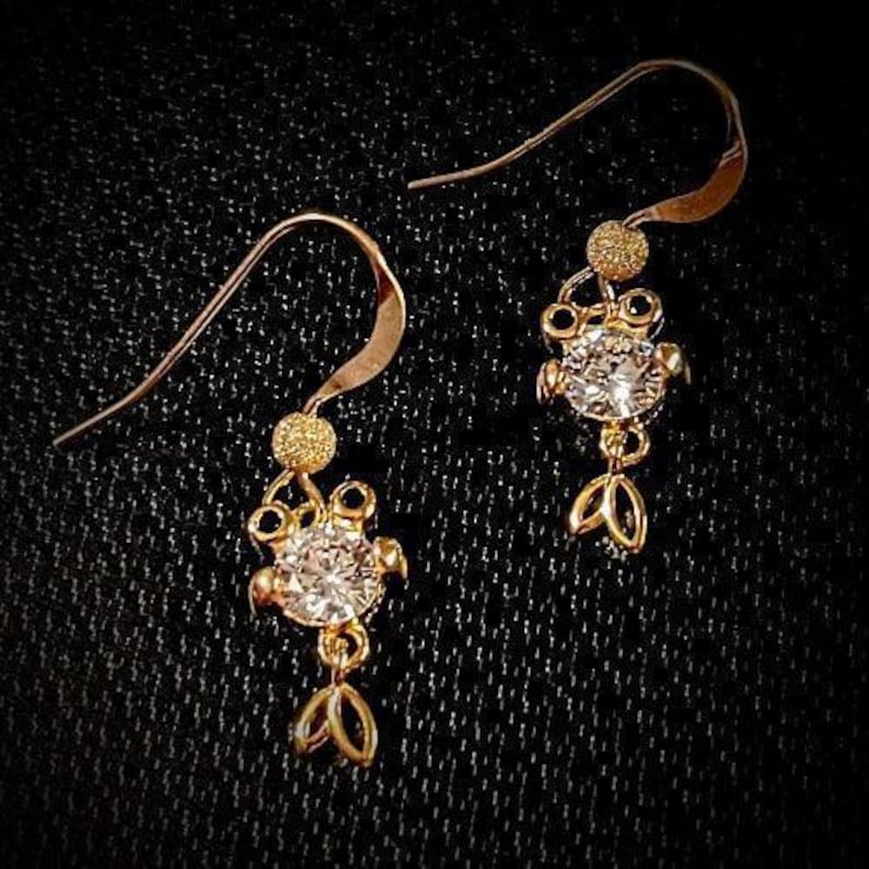 14K Gold CZ Goldfish Koi dangle earrings - - LadybugfeetDesigns -