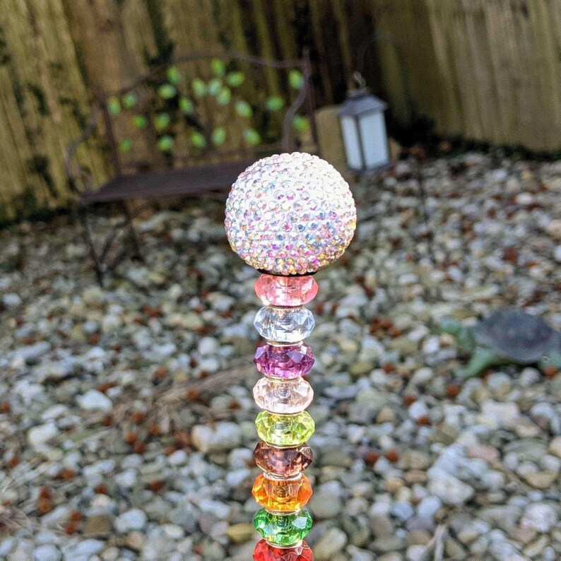 Fairy Wand Garden Stakes/ Beaded Fairy Garden 12"or 24" Stake/ Suncatcher - - LadybugfeetDesigns -