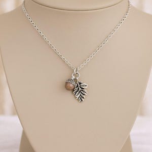 Acorn Oak Leaf Necklace, Silver - - LadybugfeetDesigns -